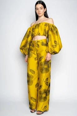 Marques ' Almeida FLORAL BOYFRIEND TROUSERS MUSTARD