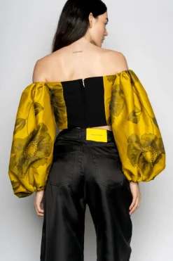 Discount Marques ' Almeida FLORAL OFF SHOULDER TOP MUSTARD