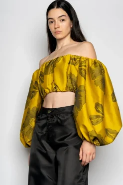Discount Marques ' Almeida FLORAL OFF SHOULDER TOP MUSTARD