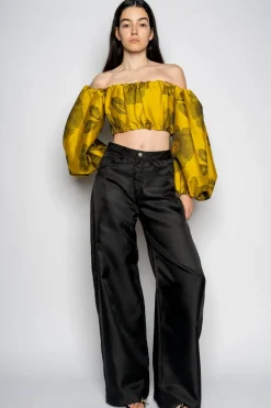 Discount Marques ' Almeida FLORAL OFF SHOULDER TOP MUSTARD
