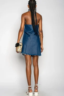 Best Marques ' Almeida DENIM HALTERNECK MINI DRESS NAVY