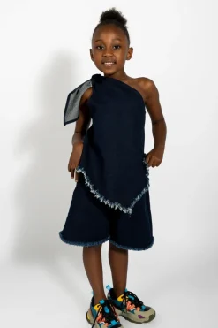 Online Marques ' Almeida DENIM ONE SHOULDER KNOT TOP NAVY