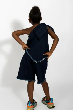 Online Marques ' Almeida DENIM ONE SHOULDER KNOT TOP NAVY