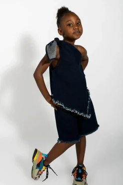 Online Marques ' Almeida DENIM ONE SHOULDER KNOT TOP NAVY