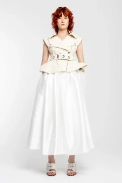 Sale Marques ' Almeida CINCHED OPEN NECK LEATHER BIKER VEST OFF-WHITE