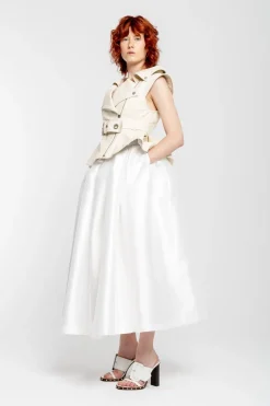 Sale Marques ' Almeida CINCHED OPEN NECK LEATHER BIKER VEST OFF-WHITE