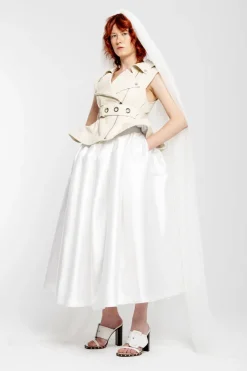 Sale Marques ' Almeida CINCHED OPEN NECK LEATHER BIKER VEST OFF-WHITE