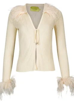 Discount Marques ' Almeida VISCOSE KNITTED TOP WITH FEATHERS OFF-WHITE