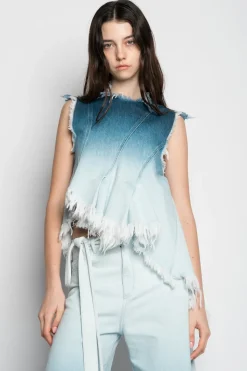 Online Marques ' Almeida OMBRE DENIM SLEEVELESS TOP WITH ASYMMETRIC HEM BLUE