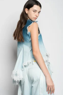 Online Marques ' Almeida OMBRE DENIM SLEEVELESS TOP WITH ASYMMETRIC HEM BLUE