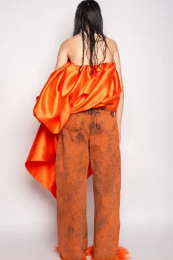 New Marques ' Almeida DENIM BOYFRIEND TROUSERS ORANGE