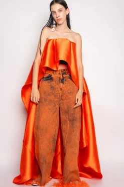 New Marques ' Almeida DENIM BOYFRIEND TROUSERS ORANGE