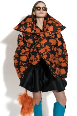 Outlet Marques ' Almeida ORANGE FLORAL M'A PUFFER JACKET MULTICOLOUR