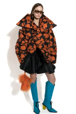 Outlet Marques ' Almeida ORANGE FLORAL M'A PUFFER JACKET MULTICOLOUR