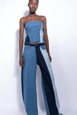 Clearance Marques ' Almeida PATCHWORK DENIM BOYFRIEND TROUSERS BLUE