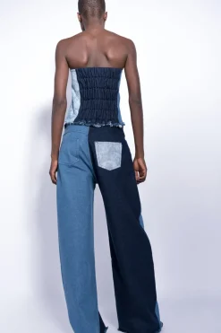 Clearance Marques ' Almeida PATCHWORK DENIM BOYFRIEND TROUSERS BLUE