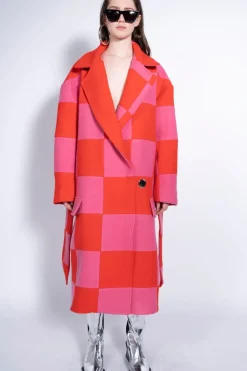 Hot Marques ' Almeida PINK AND RED CHECKED LONG COAT MULTICOLOUR