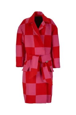 Hot Marques ' Almeida PINK AND RED CHECKED LONG COAT MULTICOLOUR