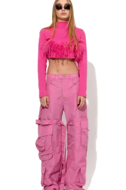 Sale Marques ' Almeida PINK CROPPED FEATHER TOP BRIGHTPINK