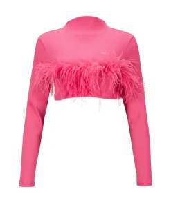 Sale Marques ' Almeida PINK CROPPED FEATHER TOP BRIGHTPINK
