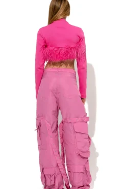 Sale Marques ' Almeida PINK CROPPED FEATHER TOP BRIGHTPINK