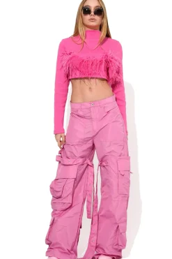 Sale Marques ' Almeida PINK CROPPED FEATHER TOP BRIGHTPINK