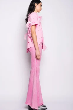 Clearance Marques ' Almeida DISTRESSED T-SHIRT WITH FEATHERS PINK