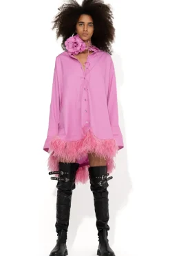 Hot Marques ' Almeida FEATHER HEM SHIRT DRESS PINK