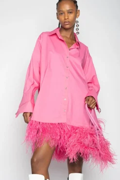Best Marques ' Almeida PINK FEATHER SHIRT DRESS BRIGHTPINK