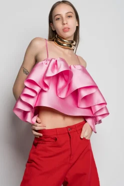 Online Marques ' Almeida PINK FRONT FRILL TOP LIGHTPINK