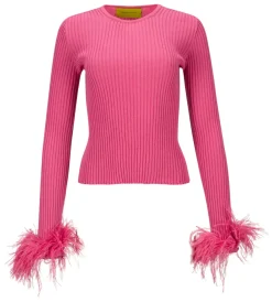 Discount Marques ' Almeida PINK MERINO WOOL FITTED TOP WITH FEATHERS BRIGHTPINK