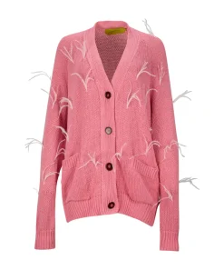 Hot Marques ' Almeida OVERSIZED CARDIGAN WITH FEATHERS PULLS PINK