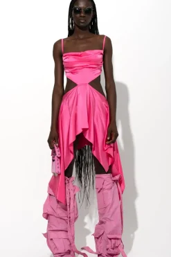Marques ' Almeida PINK SILK CUT OUT DRESS WITH OPEN BACK BRIGHTPINK