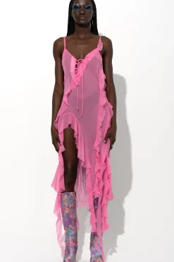 Sale Marques ' Almeida SILK STRAP DRESS WITH FRONT LACE UP PINK