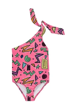 Discount Marques ' Almeida SQUIGGLE PRINT ONE-SHOULDER SWIMSUIT PINK