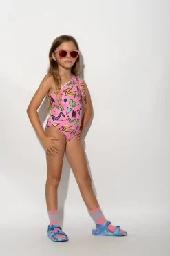 Discount Marques ' Almeida SQUIGGLE PRINT ONE-SHOULDER SWIMSUIT PINK