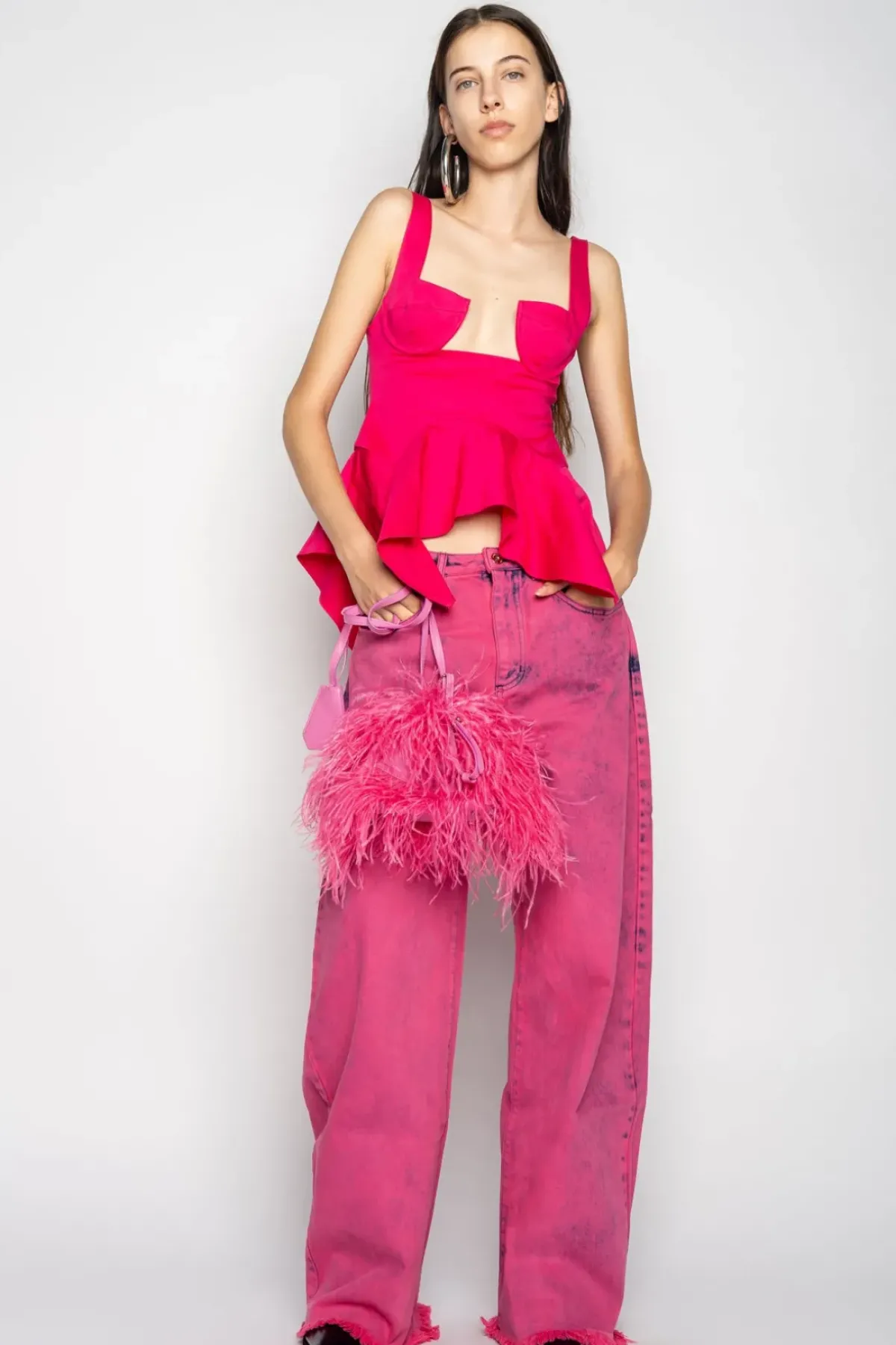 Outlet Marques ' Almeida PINK STRAP CORSET WITH WAIST FLOUNCE BRIGHTPINK