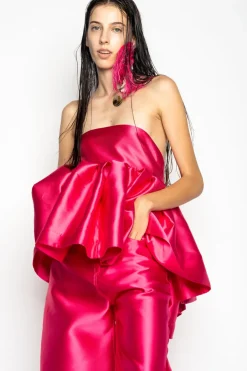 Discount Marques ' Almeida PINK STRAPLESS PEPLUM TOP BRIGHTPINK