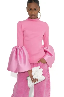 New Marques ' Almeida TURTLENECK PUFF SLEEVE TOP PINK