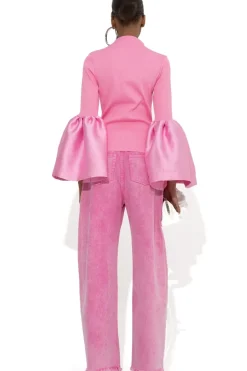 New Marques ' Almeida TURTLENECK PUFF SLEEVE TOP PINK