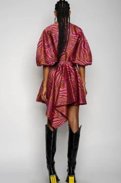 Best Marques ' Almeida ZEBRA BROCADE BALLOON SLEEVE DRESS PINK