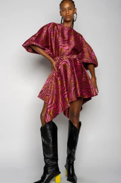 Best Marques ' Almeida ZEBRA BROCADE BALLOON SLEEVE DRESS PINK