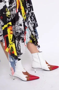 Best Marques ' Almeida POINTY KITTEN HEEL FLAME BOOTS IN WHITE MULTICOLOUR