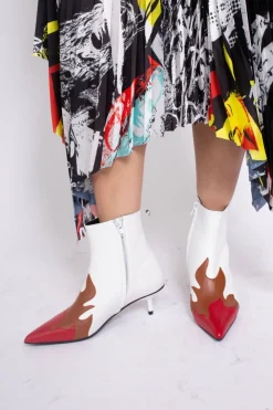 Best Marques ' Almeida POINTY KITTEN HEEL FLAME BOOTS IN WHITE MULTICOLOUR