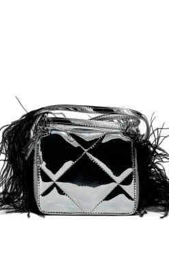 New Marques ' Almeida PRE-OWNED / WALLET BAG WITH FEATHER STRAP SILVER