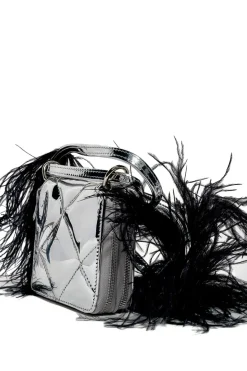 New Marques ' Almeida PRE-OWNED / WALLET BAG WITH FEATHER STRAP SILVER