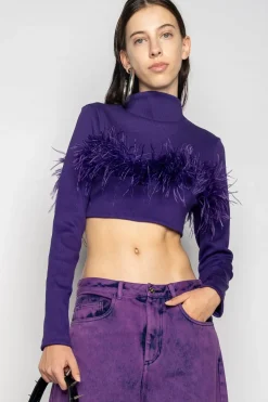 New Marques ' Almeida CROPPED FEATHER TOP PURPLE