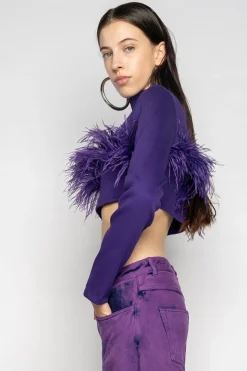 New Marques ' Almeida CROPPED FEATHER TOP PURPLE