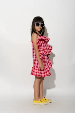 Marques ' Almeida RED AND PINK GINGHAM FRILL TOP MULTICOLOUR