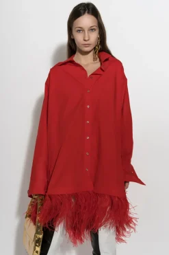 Best Marques ' Almeida FEATHER HEM SHIRT DRESS RED